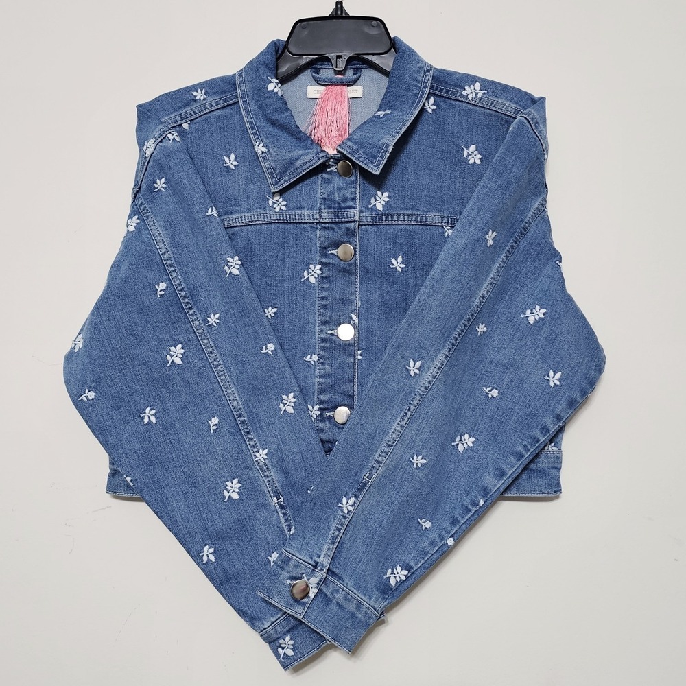 Chelsea&Violet Women's Denim Jacket Large Blue Medium Wash Embroidery Floral 371 - Picture 2 of 15